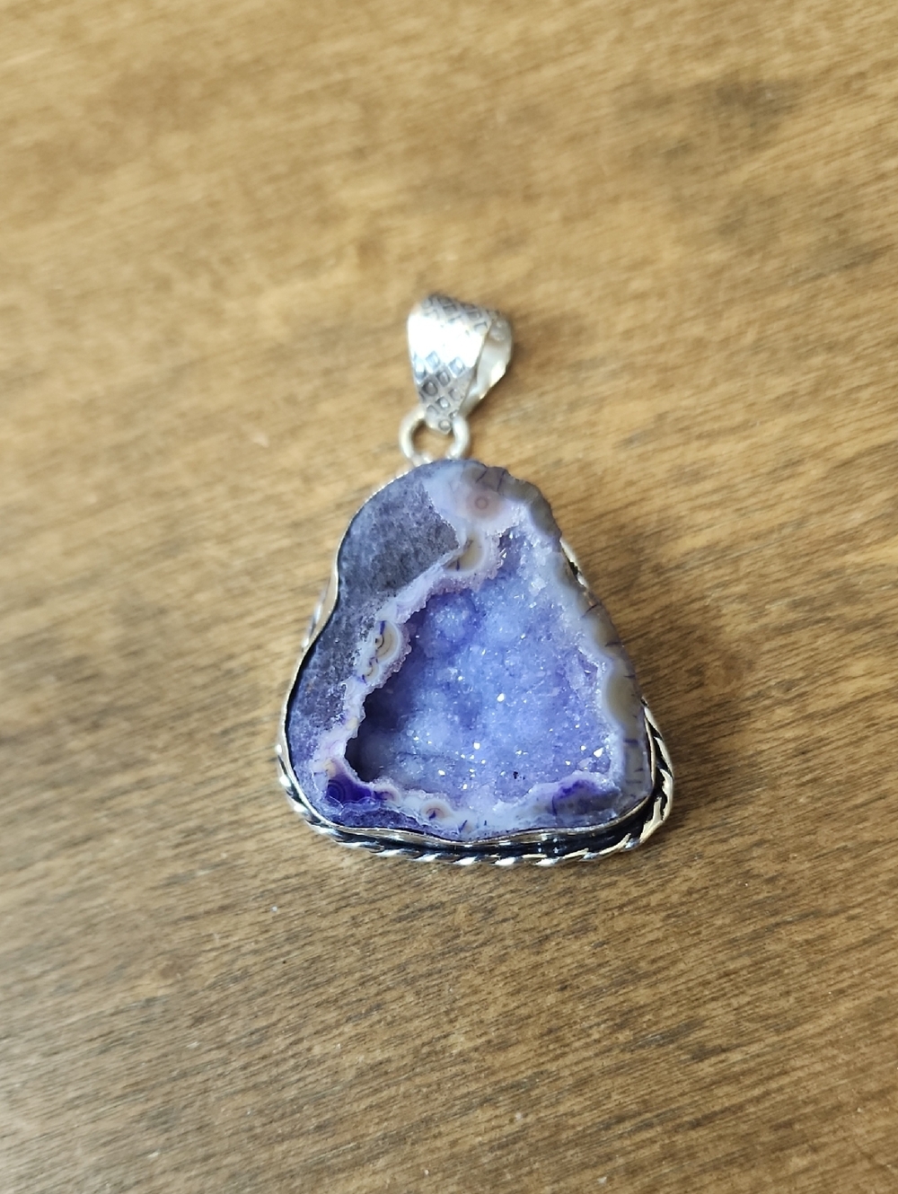 Handcrafted Purple Druzy Geode Pendant Necklace - Sterling Accent